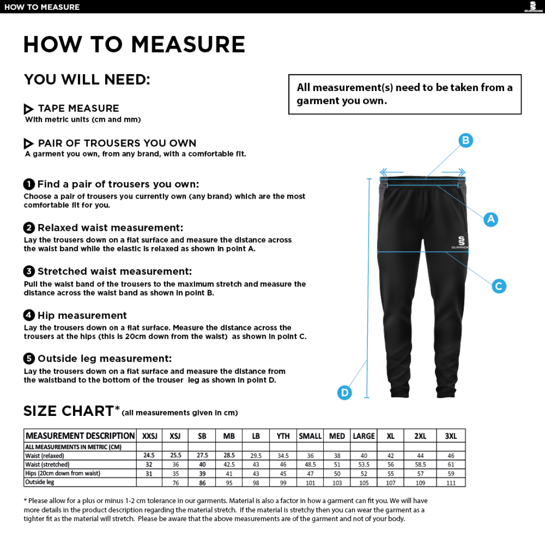 AC Squirrels CC Tek Slim Pant Navy - Size Guide