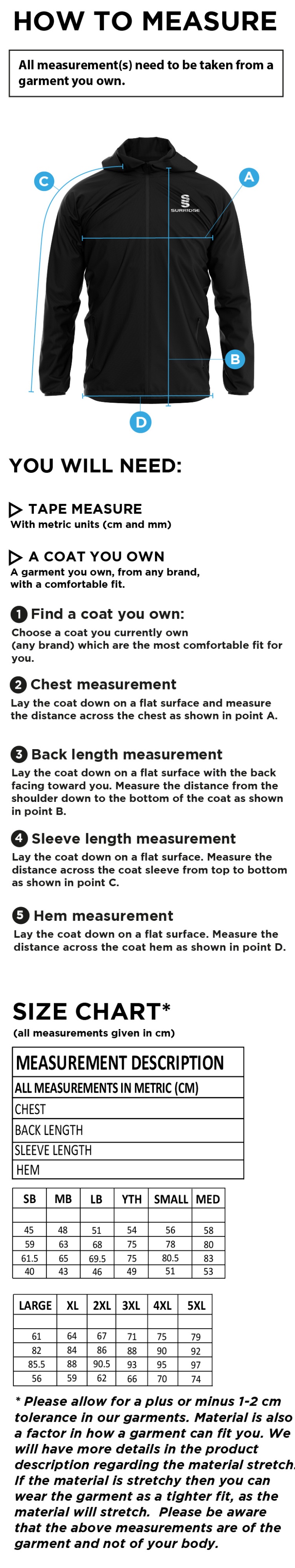 AC Squirrels CC Full Zip lightweight Training Jacket - Navy - Size Guide