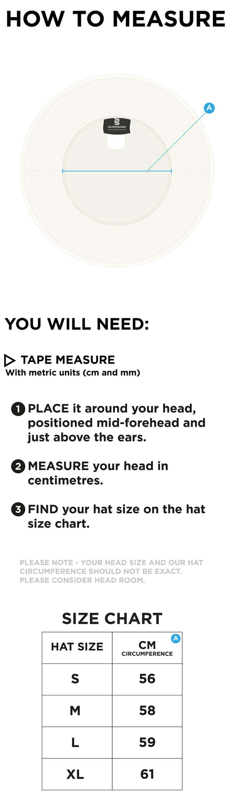 AC SQUIRRELS CC Floppy Hat - Navy - Size Guide