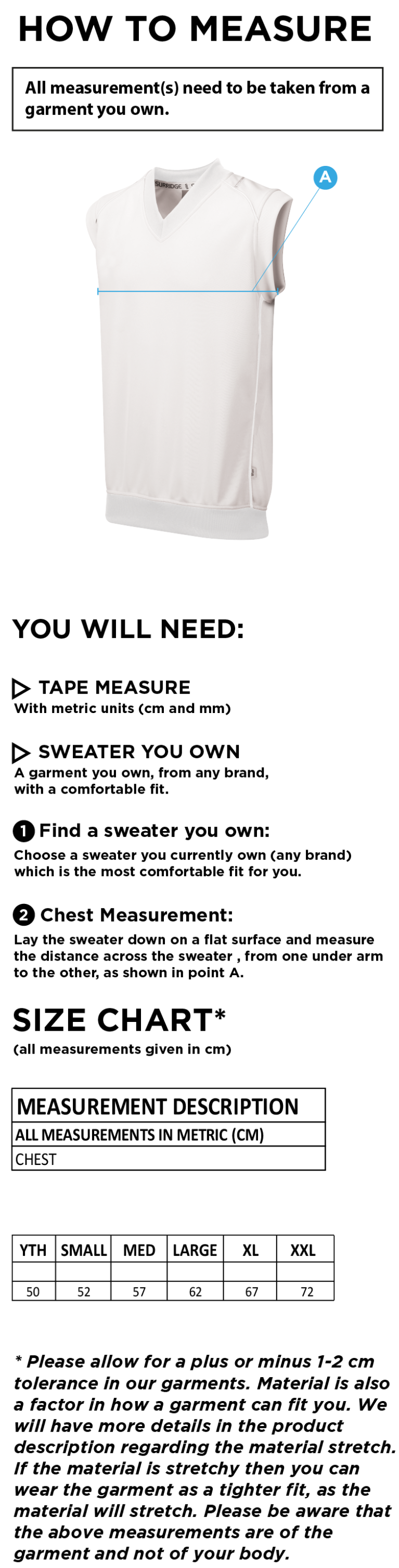 AC Squirrels CC Sleeveless Sweater Navy Trim - Size Guide