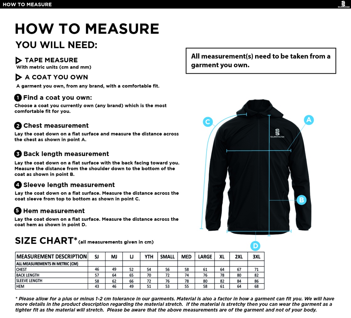 AC SQUIRRELS CC Dual Elite 1/4 Zip Hoody / Rain Jacket : Navy - Size Guide