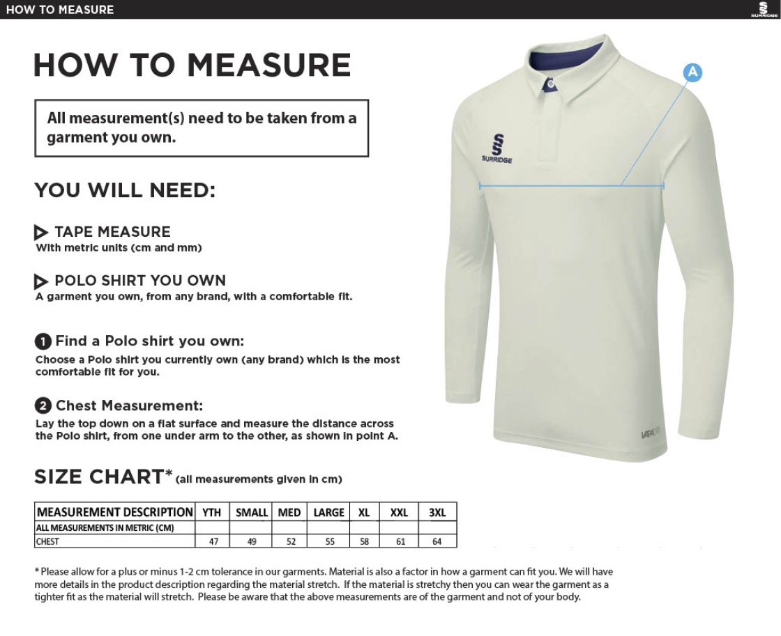 AC Squirrels CC Ergo Long Sleeve Navy Trim Shirt - Size Guide